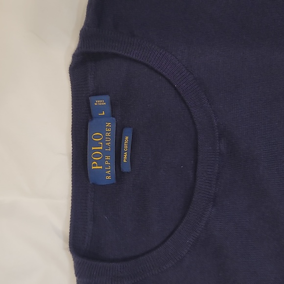 Polo Ralph Lauren Navy Orange Logo Striped Cotton Knit Sweater Men’s Large L - Picture 4 of 7